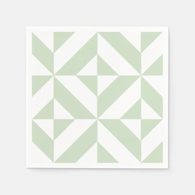 Sage Green Geometric Deco Pattern Napkin (Front)