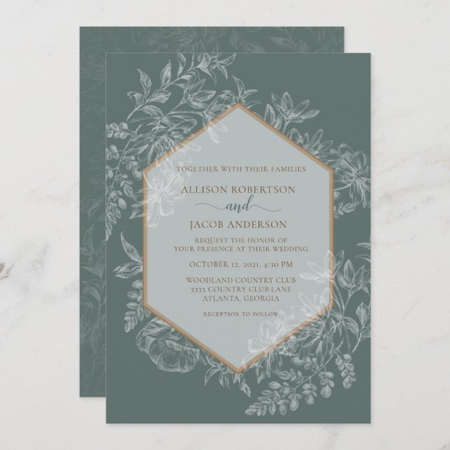 Sage Green Geometric Floral Tapestry Wedding Invitation (Front/Back)