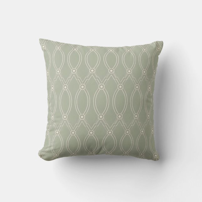 Sage Green Geometric Line Art Seamless Pattern Throw Pillow (Front)