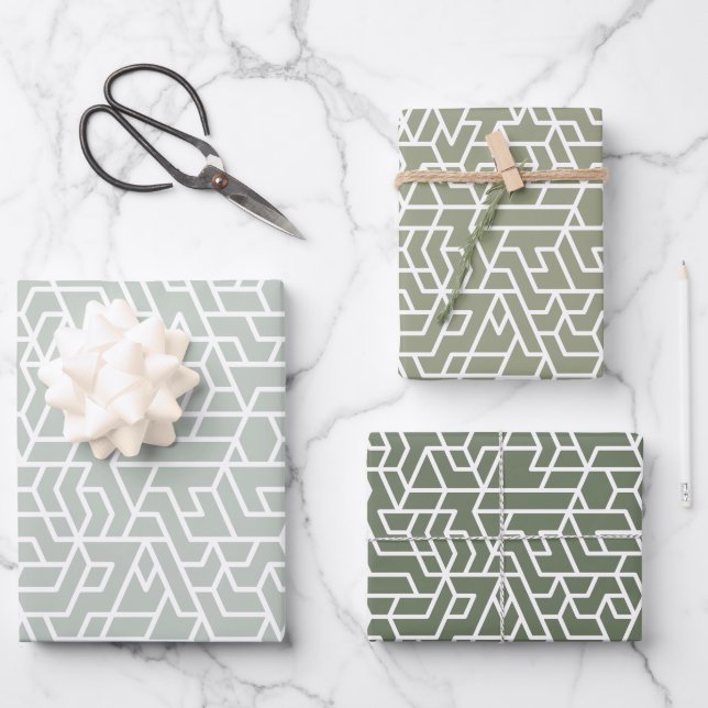 Sage Green Geometric pattern simple Wrapping Paper Sheet (Front)