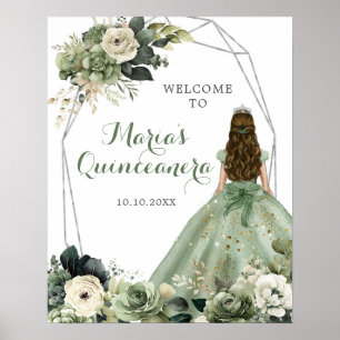 Sage Green Géométrique Quinceañera Affiche de bien