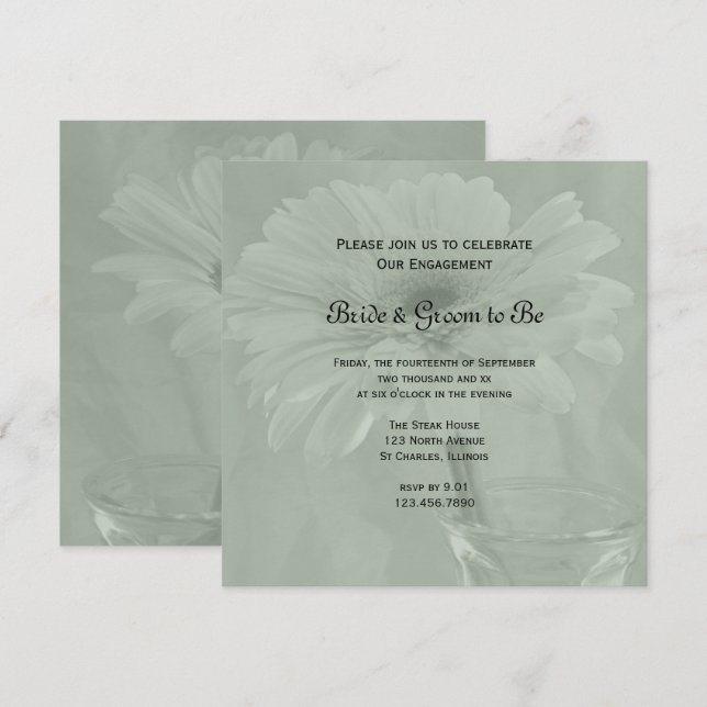 Sage Green Gerber Daisy Engagement Party Invitation (Front/Back)
