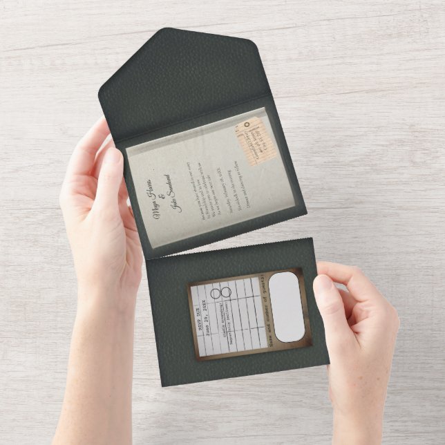 Sage Green Gilded Book Wedding Invitation (Tearaway)