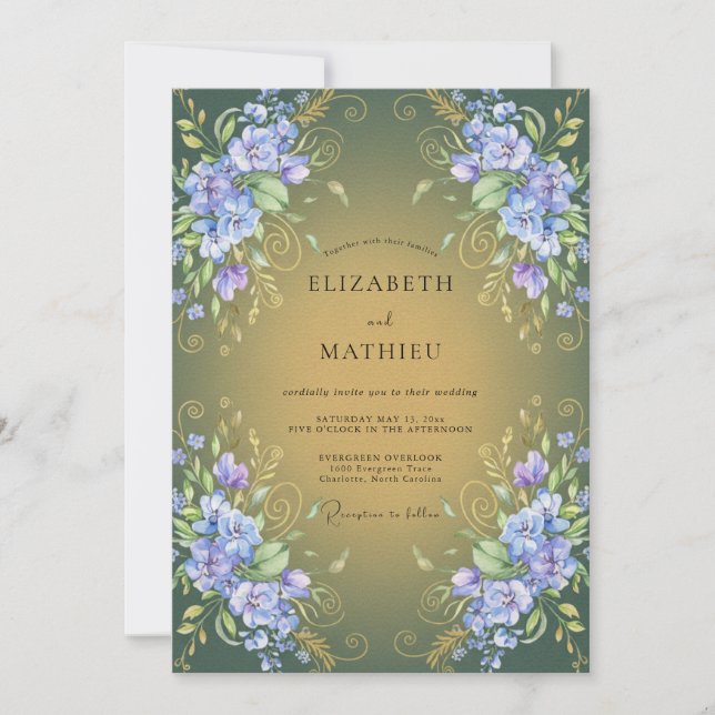 Sage Green Gilded Vintage Wedding Invitation (Front)