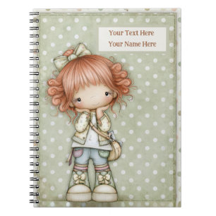 Sage Green Ginger Red Pastel Pink Retro Polka Dot  Notebook