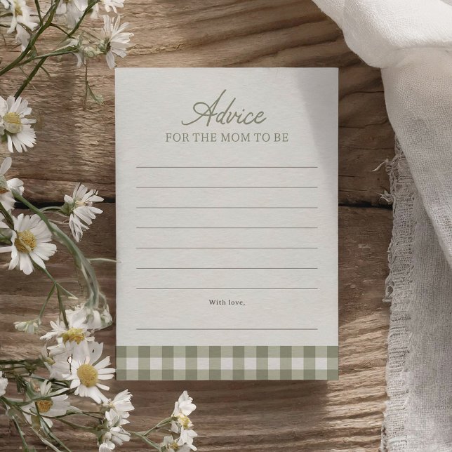 Sage Green Gingham Baby Shower Advice Card (Creator Uploaded)