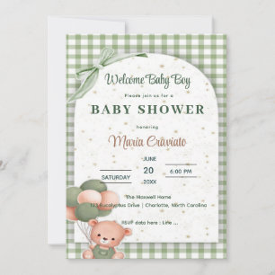 Sage Green Gingham Baby Shower Invitation