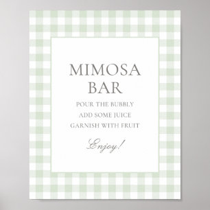 Sage Green Gingham Baby Shower Mimosa Bar Poster