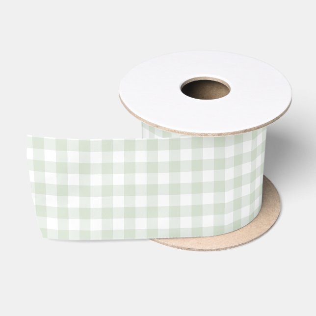 Sage Green Gingham Baby Shower Satin Ribbon (Spool)
