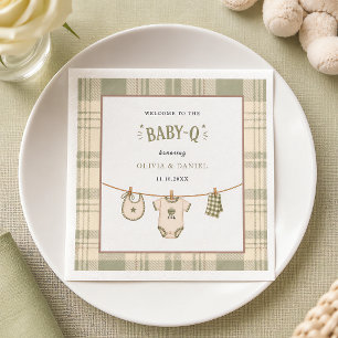 Sage Green Gingham Baby Shower Vintage BBQ Napkin
