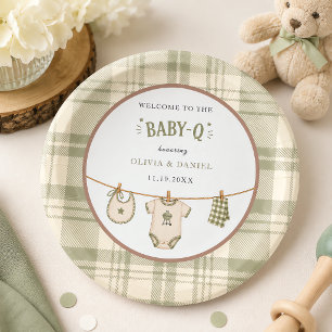 Sage Green Gingham Baby Shower Vintage BBQ Paper Plate