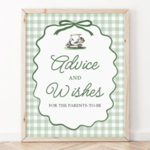 Sage Green Gingham Bow Golf Advice and Wishes Sign
