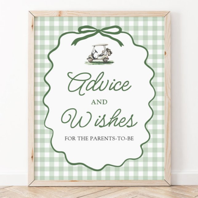 Sage Green Gingham Bow Golf Advice and Wishes Sign (Sage Green Gingham Bow Golf Advice and Wishes Sign)