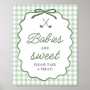 Sage Green Gingham Bow Golf Babies are Sweet Sign