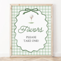 Sage Green Gingham Bow Golf Favours Sign