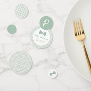 Sage green gingham bow tie baby shower confetti