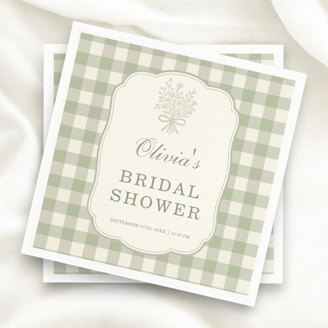 Sage Green Gingham Bridal Shower Party Napkin (Creator Uploaded)
