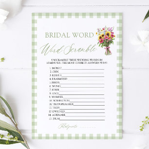 Sage Green Gingham Bridal Word Scramble Game Invitation