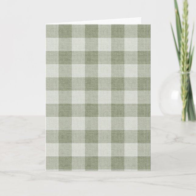 Sage Green Gingham Buffalo Check Linen Texture  Card (Front)