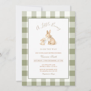 Sage Green Gingham Bunny Baby Shower Invitation
