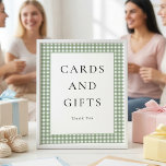 Sage Green Gingham Cards Gifts Baby Shower Sign<br><div class="desc">Sage Green Gingham Cards and Gifts Baby Shower Sign.  Available digitally and printed.  Easily personalise the words as required.</div>