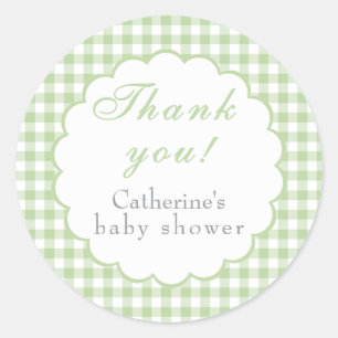 Sage Green Gingham Classic Baby Shower Sticker