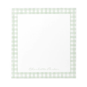 Sage Green Gingham Custom Name Notepad