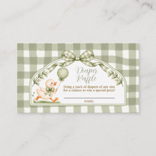 Sage Green Gingham Duck Diaper Raffle Baby Shower Enclosure Card