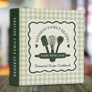 Sage Green Gingham Family Name Recipes Cookbook Binder