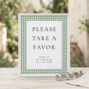 Sage Green Gingham Favour Baby Shower Sign
