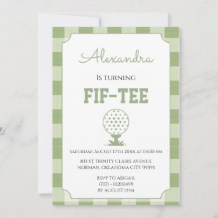 Sage Green Gingham Golf 50th Birthday Party Invitation