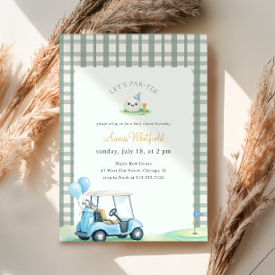 Sage Green Gingham Golf Baby Shower Invitation
