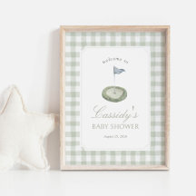 Sage Green Gingham Golf Baby Shower Welcome Sign