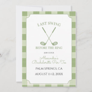 Sage Green Gingham Golf Bachelorette Invitation