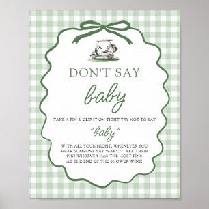 Sage Green Gingham Golf Don't Say Baby Baby Shower Poster