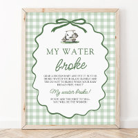Sage Green Gingham Golf My Water Broke Baby Shower