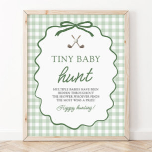 Sage Green Gingham Golf Tiny Baby Hunt Baby Shower Poster