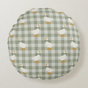 Sage Green Gingham Goose Buffalo Check Nursery  Round Pillow