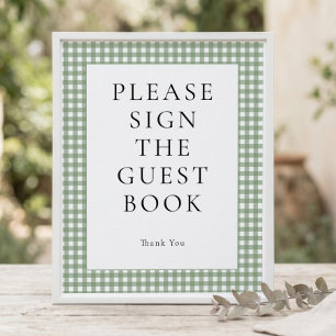 Sage Green Gingham Guest Book Baby Shower Sign