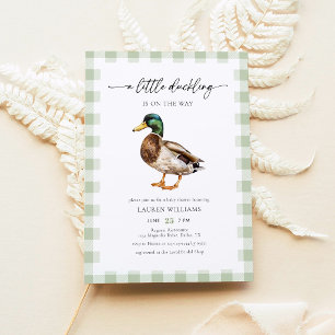 Sage Green Gingham Mallard Duck Baby Shower Invitation