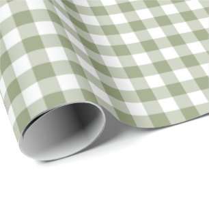Sage Green Gingham Neutral Elegant Checks Pattern  Wrapping Paper