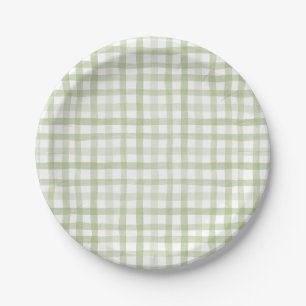 Sage Green Gingham Paper Plate