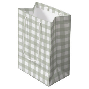 Sage Green Gingham Pattern Medium Gift Bag