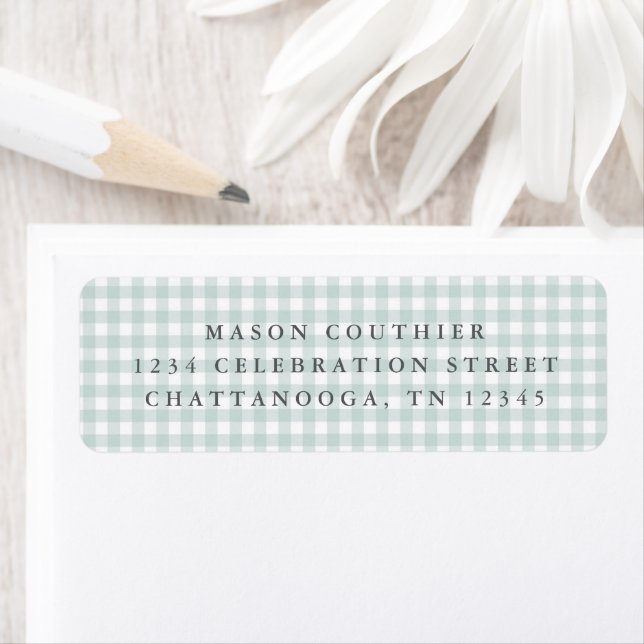Sage Green Gingham Pattern Return Address (Insitu)