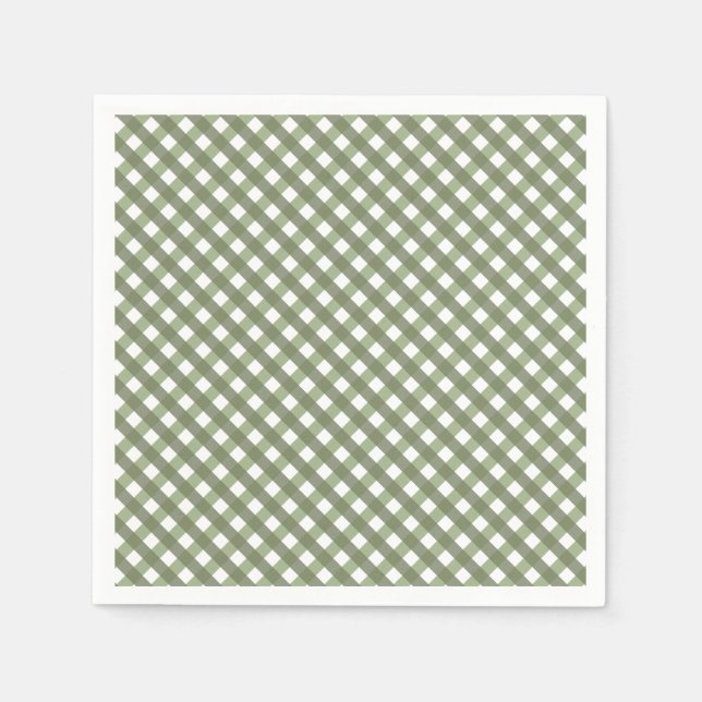 Sage Green Gingham Patterned  Napkin (Front)