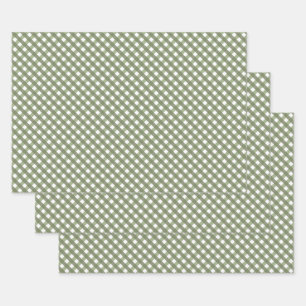 Sage Green Gingham Patterned Wrapping Paper Sheet