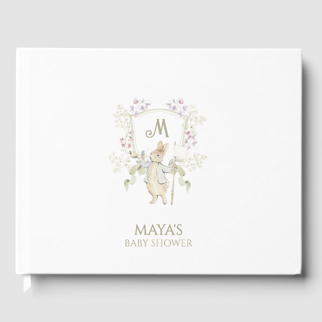 Sage Green Gingham Peter the Rabbit Baby Shower  Guest Book (Front)