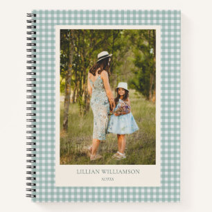Sage Green Gingham Photo Personalized Notes Notebook