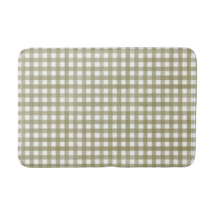 Sage Green Gingham Plaid Patterned Bath Mat