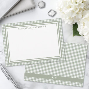 Sage Green Gingham Plaid Personalized Card